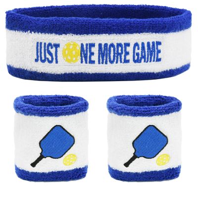 3 Pcs Sweatband Set Men Women, Moisture Wicking Sweat Absorbent 2 Wristbands and 1 Headband for Pickleball Tennis, Great Gift for Sports