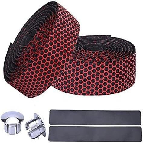 LUOESVTEN bike handlebar tape,handlebar tape Handlebar Tape, Handlebar Tape Bike Handlebar Tape Road Bicycle Anti-slip Silica Gel Shock Absorption Handle Bar Tape Cycling Wrap End Plug Bar Tape(Rood)