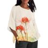 DMOYALA Cotton Linen Shirt for Women 2024 Boho Floral Crew Neck 3/4 Sleeve Blouse Tops Red Lily Printed Ladies Casual Loose Fit Tunic Tops Fall T Shirts for Summer M view 1