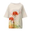 DMOYALA Cotton Linen Shirt for Women 2024 Boho Floral Crew Neck 3/4 Sleeve Blouse Tops Red Lily Printed Ladies Casual Loose Fit Tunic Tops Fall T Shirts for Summer M view 4