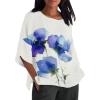 DMOYALA Cotton Linen Shirt for Women 2024 Boho Floral Crew Neck 3/4 Sleeve Blouse Tops Blue Flower Printed Ladies Casual Loose Fit Tunic Tops Fall T Shirts for Summer S view 1