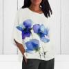 DMOYALA Cotton Linen Shirt for Women 2024 Boho Floral Crew Neck 3/4 Sleeve Blouse Tops Blue Flower Printed Ladies Casual Loose Fit Tunic Tops Fall T Shirts for Summer S view 3