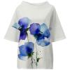 DMOYALA Cotton Linen Shirt for Women 2024 Boho Floral Crew Neck 3/4 Sleeve Blouse Tops Blue Flower Printed Ladies Casual Loose Fit Tunic Tops Fall T Shirts for Summer S view 4