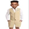 Short Suits for Boys Linen Casual Light Weight Summer Wedding Outfit Tuxedo Vest Suit for Kids Formal Suit Vest Short Set Size 14 Champagne view 1