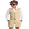 Short Suits for Boys Linen Casual Light Weight Summer Wedding Outfit Tuxedo Vest Suit for Kids Formal Suit Vest Short Set Size 14 Champagne view 3