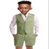 Boy Linen Vest Suits Formal 3 Pieces Green Shorts Suit for Boys Beach Wedding Outfit Kids Prom Tuxedo Dresswear Set Size 5 view 1