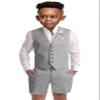 Boys Linen Short Suit Set Gray Toddler Boys Casual Summer Outfit Wedding Suit Kids Tuxedo Suit Vest Shorts Pants Set Size 6 view 1