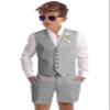 Boys Linen Short Suit Set Gray Toddler Boys Casual Summer Outfit Wedding Suit Kids Tuxedo Suit Vest Shorts Pants Set Size 6 view 3