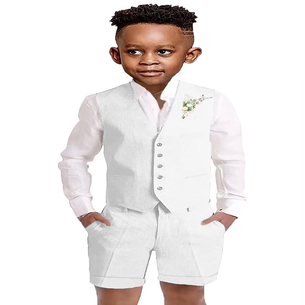 Boys Linen Suit Size 18 Teenager White Shorts Suit for Boys Light Weight Beach Wedding Prom Tuxedo Teen Homecoming Vest Set