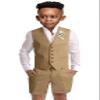 Kids Linen Shorts Suit Summer Beach Wedding Prom Tuxedo Vest Suits for Teen Boys Casual Homecoming 3 Piece Suit Set Size 18 Khaki view 1