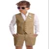 Kids Linen Shorts Suit Summer Beach Wedding Prom Tuxedo Vest Suits for Teen Boys Casual Homecoming 3 Piece Suit Set Size 18 Khaki view 3