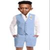 Kids Linen Shorts Suit for Teenage Boys Blue Casual Summer 3 Piece Formal Wedding Prom Tuxedo Vest Shorts Suit Set Size 16 view 1