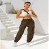 COPYLEAF Womens Parachute Cargo Pants with Pockets Quick Dry Hiking Pants Lightweight Water-Resistant Baggy Joggers(Brown M) view 3