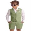 Baby Boy Green Short Suits Linen 3 Piece Casual Vest Suit Set for Toddler Boys Wedding Outfit Kids Tuxedo Dresswear Set Size 2t view 3