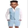 Baby Boys Blue Short Suits Linen Formal 3 Piece Vest Set KidsTuxedo Shorts Suits for Toddler Boy Beach Wedding Outfit Size 3t view 1
