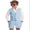 Baby Boys Blue Short Suits Linen Formal 3 Piece Vest Set KidsTuxedo Shorts Suits for Toddler Boy Beach Wedding Outfit Size 3t view 3