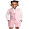 Boy Short Suits Linen Pink Kids Tuxedo Vest Suits for Toddler Boys Formal Dress Clothes Beach Wedding Outfit Size 2t view 1