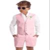 Boy Short Suits Linen Pink Kids Tuxedo Vest Suits for Toddler Boys Formal Dress Clothes Beach Wedding Outfit Size 2t view 3
