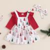 JLKGICF Baby Girl Halloween Thanksgiving Christmas Outfit Newborn Ruffle Romper Cute Print Suspender Skirt Winter Clothes (Christmas Tree Red, 6-9 Months) view 2