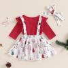 JLKGICF Baby Girl Halloween Thanksgiving Christmas Outfit Newborn Ruffle Romper Cute Print Suspender Skirt Winter Clothes (Christmas Tree Red, 6-9 Months) view 3