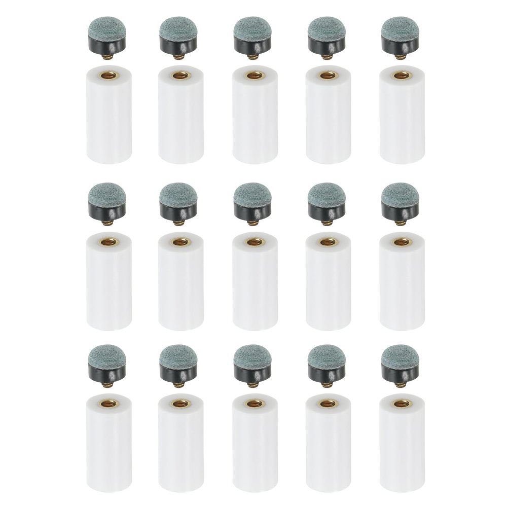 PATIKIL 13mm Dia Screw-on Pool Cue Tips, 15 Set Snooker Billiard Cue Stick Tips Replacement with Pool Cue Ferrules, Grey