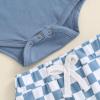 Aifawile Baby Boy Fall Outfits Long Sleeve Letter Print Romper Shirt Checkerboard Pants Hat Sets Newborn Boy Winter Clothes (Blue little Dude, 12-18 Months) view 4