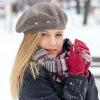 Beret Hats for Women, Rabbit Fur Beret Hat Flowers Rhinestone French Beret Cap Artist Painter Hat (Khaki) view 2