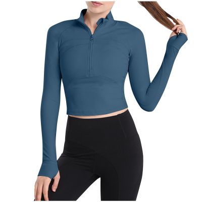 HGps8w Workout Shirts for Women Quick Dry Long Sleeve Crop Tops Slim Fit Running Athletic Sports T Shirt with Thumb Hole