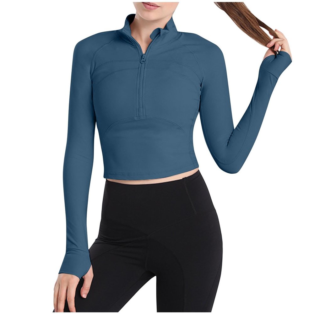 HGps8w Workout Shirts for Women Quick Dry Long Sleeve Crop Tops Slim Fit Running Athletic Sports T Shirt with Thumb Hole