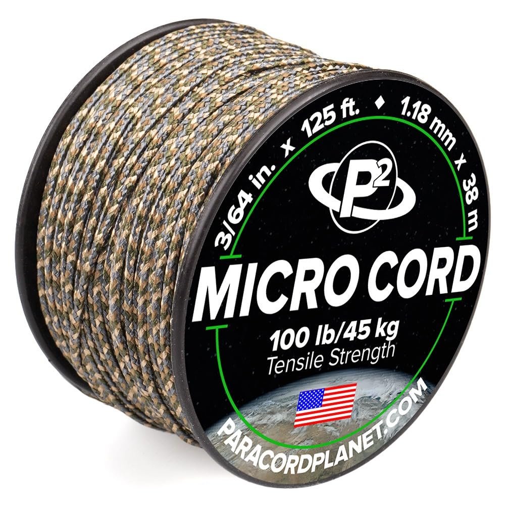 Paracord Planet Micro Paracord  Thin Braided Cord for Crafting, Fishing, and DIY Projects in 125 ft Spools  Woodland Camo