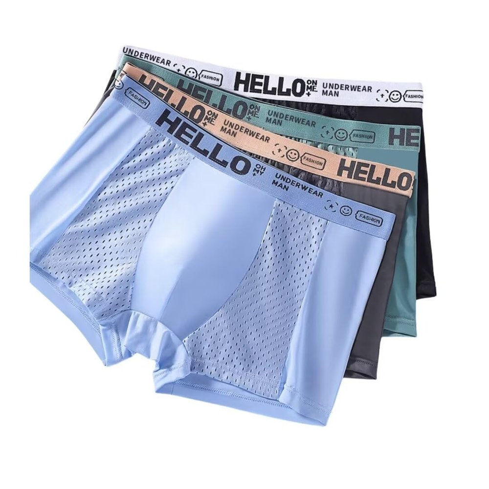 Anomocia 4Pcs Men's Mesh Ice Silk Underwear Box Briefs Breathable Underwear Trunks Underpanties