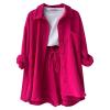 ZYXTIM Women's 2 Piece Outfits Cuffed Long Sleeve Button Down Pleated Blouse Elastic High Waisted Pleated Bermuda Shorts Casual Tracksuit Set Hot Pink view 3