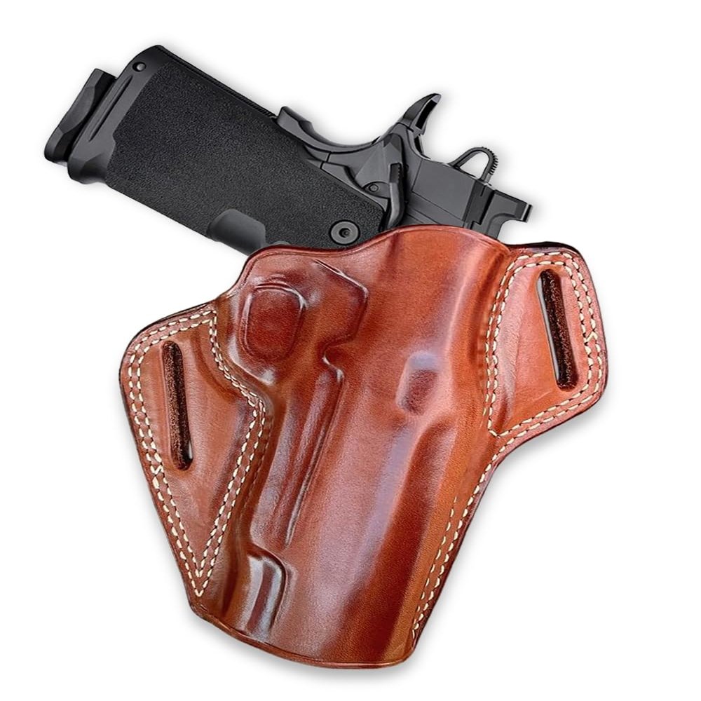 Leather Pancake OWB Belt Holster Open Top Fits 1911 DS Prodigy 5-inch, Right Hand Draw, Brown Color #1659#