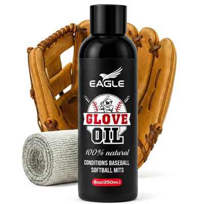 Eagle Baseball Glove Oil Conditioner with Applicator Cloth - 250mL (8.45oz) Glove Oil for Break-in & Glove Treatment - Leather Softener & Conditioner for Baseball, Softball Mitts