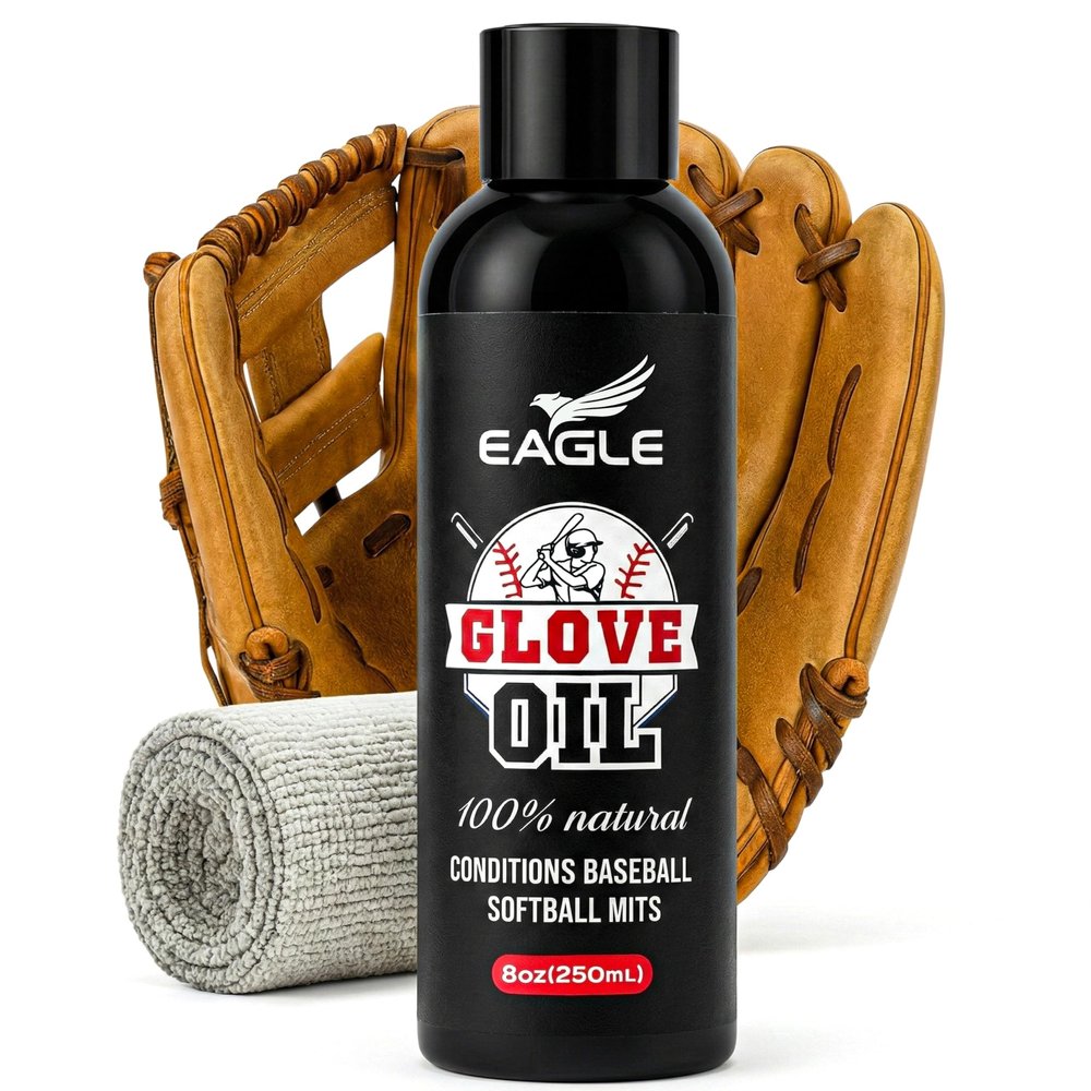 Eagle Baseball Glove Oil Conditioner with Applicator Cloth - 250mL (8.45oz) Glove Oil for Break-in & Glove Treatment - Leather Softener & Conditioner for Baseball, Softball Mitts