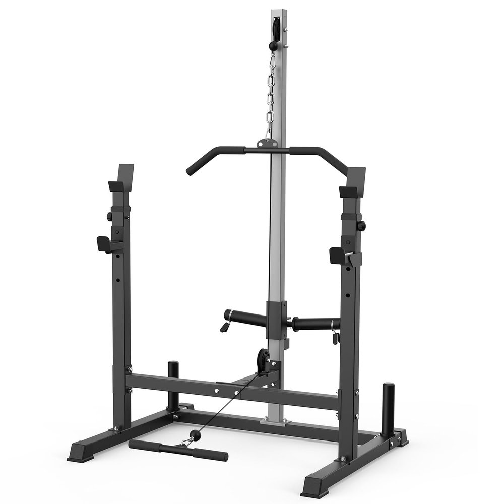 Royal Fitness Power Rack with LAT Pulldown Pulley System Adjustable Multi-Functional Squat Rack, Power Cage with J-Hooks Home Gym