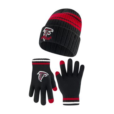Ultra Game NFL Official Youth Super Soft Team Stripe Winter Beanie Knit Hat with Extra Warm Touch Screen Gloves, Atlanta Falcons, Team Color, 1SIZE