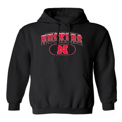 CornBorn Nebraska Huskers Sweatshirt - Hooded Fleece Full Color Huskers Fade with Block N - Black - Large