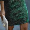 Women's One Shoulder Sparkle Sequin Dress Stretchy Cocktail Club Mini Dress Long Sleeve Bodycon Party Formal Dress (X-Large,Green) view 4