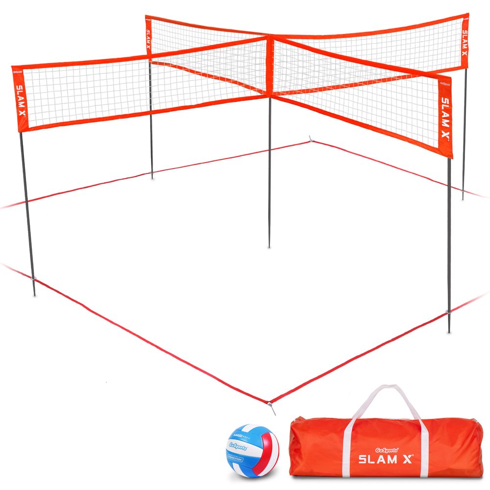 GoSports Slam X 4 Square Volleyball Game Set - Ultimate Backyard & Beach Game for All Skill Levels - 14 x 14 ft