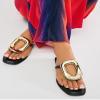 Bamboo Women's Thong Square Toe Round Ornament AccentFlatSandals (Black Silky Pu, US Footwear Size System, Adult, Women, Numeric, Medium, 11)" view 4