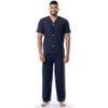 Fruit of the Loom Men's Broadcloth Short Sleeve Top and Long Pants Pajama Set, Navy Blue, Medium