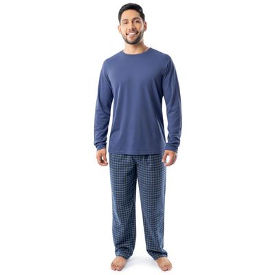 Fruit of the Loom Men's Jersey Knit Top and Flannel Pant Pajama Sleep Set, Navy/Navy Plaid, XX-Large