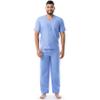 Fruit of the Loom Men's Broadcloth Short Sleeve Top and Long Pants Pajama Set, French Blue, Small