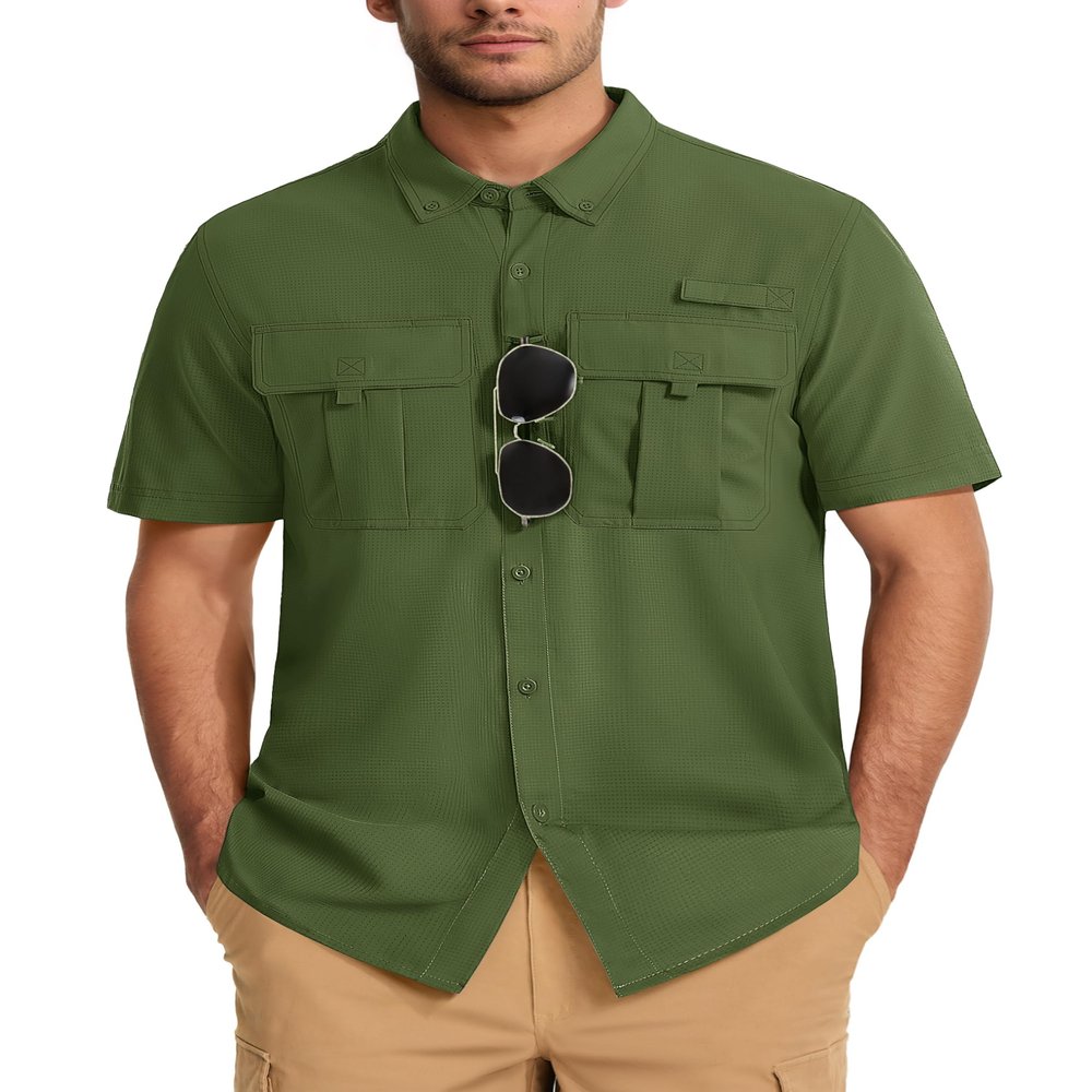 MAGCOMSEN Sun Protection Fishing Shirts for Men UPF 50+ Cooling Quick Dry Breathable Hiking Safari Camping Travel Shirts Army Green 2XL
