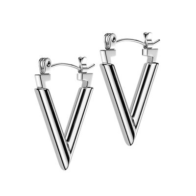 20GA 316L Stainless Steel Triangle Shaped Hoop Earrings, Sold as a Pair (Silver Tone)