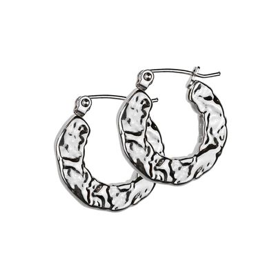 20GA 316L Stainless Steel Hammered Hoop Earrings, Sold as a Pair (Silver Tone)