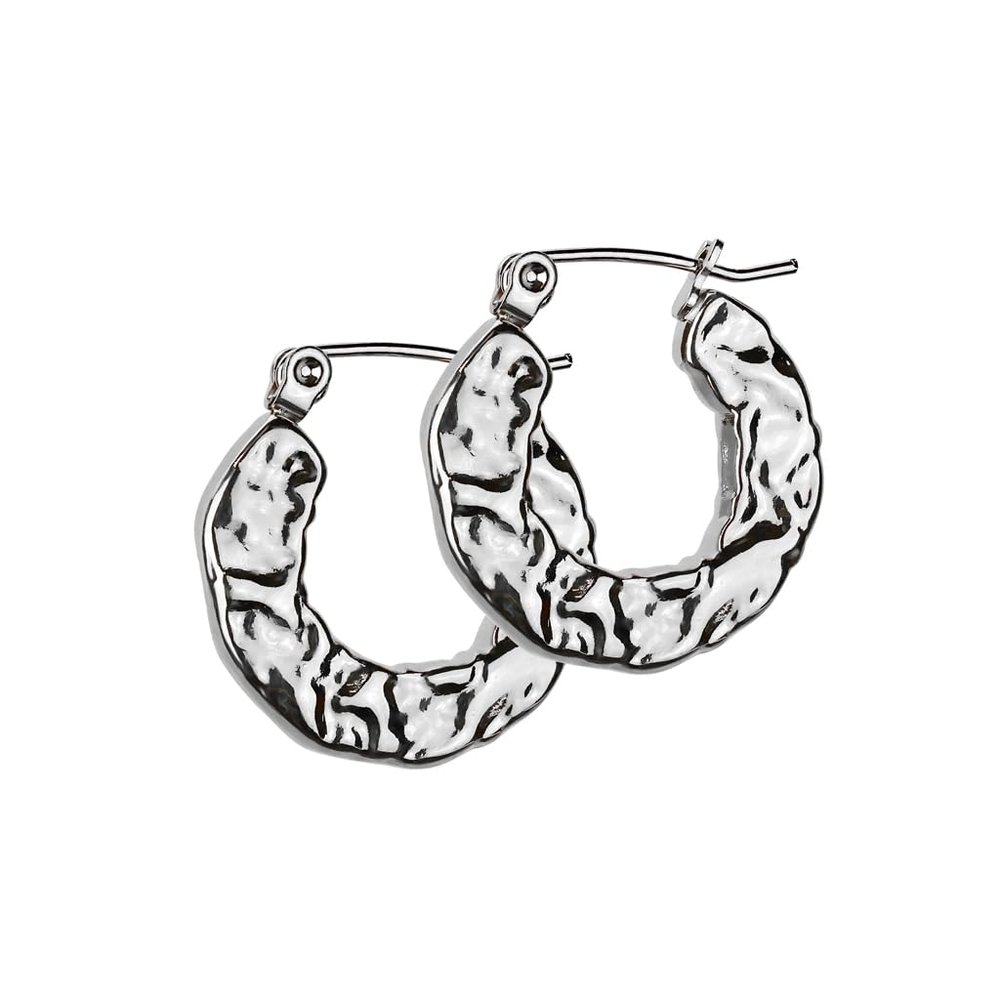 20GA 316L Stainless Steel Hammered Hoop Earrings, Sold as a Pair (Silver Tone)