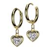 18GA 316L Stainless Steel CZ Crystal Heart Dangling Huggie Hoop Earrings, Sold as a Pair (Gold Tone) view 1