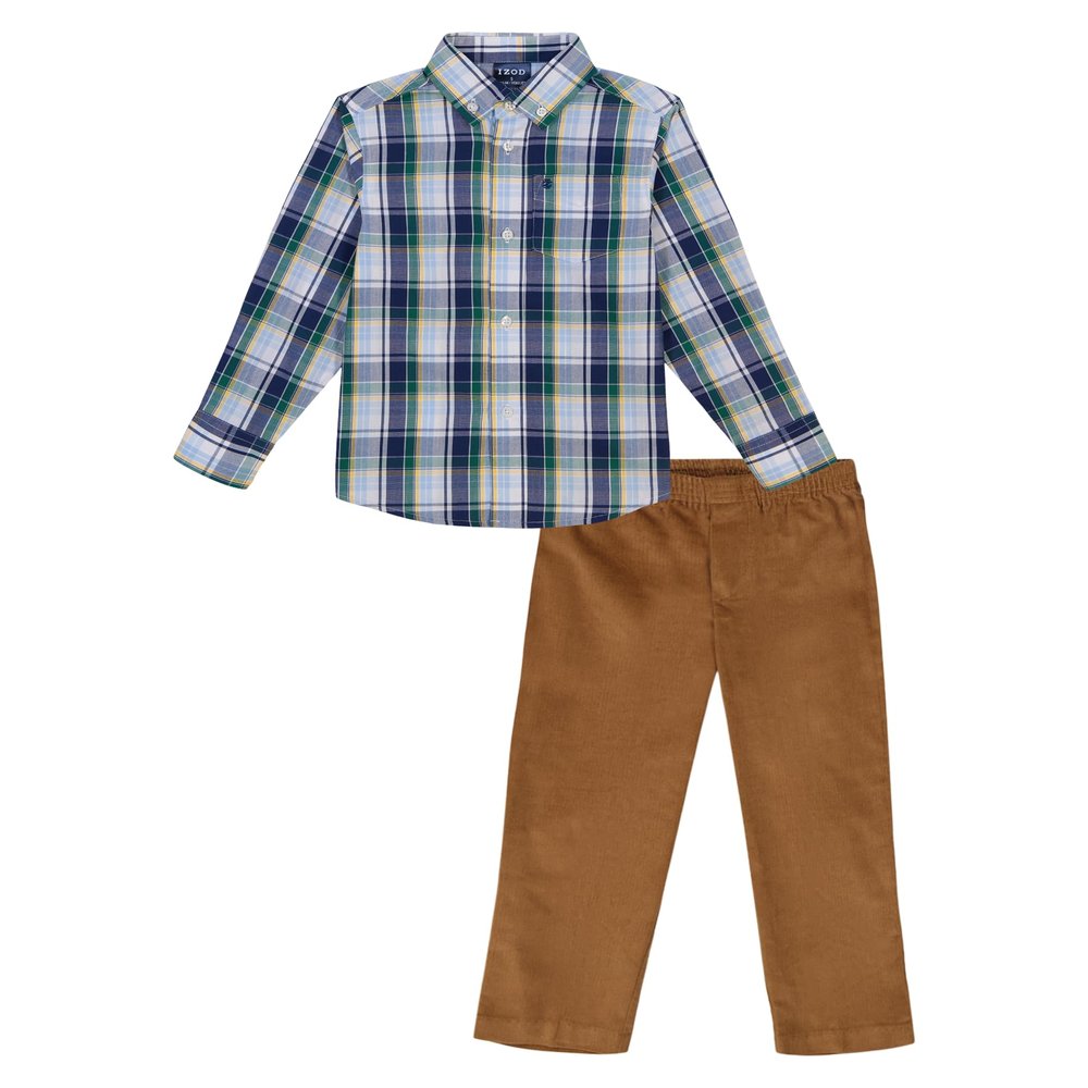 Izod Boys' 2-Piece Formal Set, Includes Dress Shirt, Dress Pants, Hunter, 5